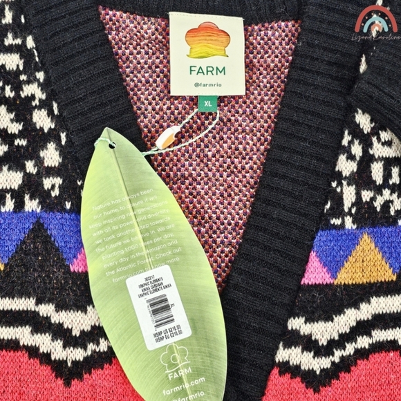 New! FARM Rio Graphic Elements Ainika Cardigan Mushroom Leopard Wool Sweater - Picture 14 of 16